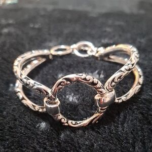 Vintage Scroll & Vine Silver Toggle Bracelet